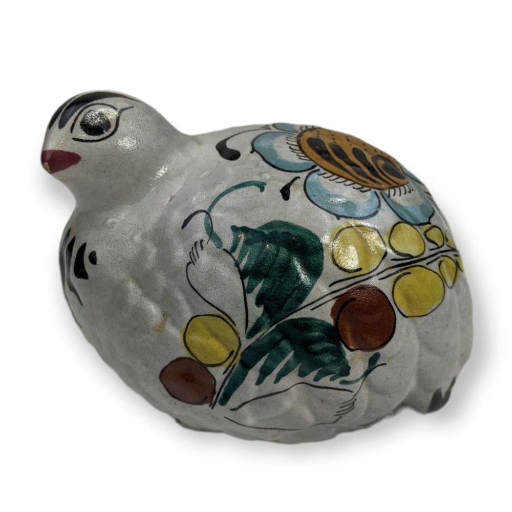 Vintage Decorative Quail Folk Art Mexican Pottery Hand Painted Souvenir